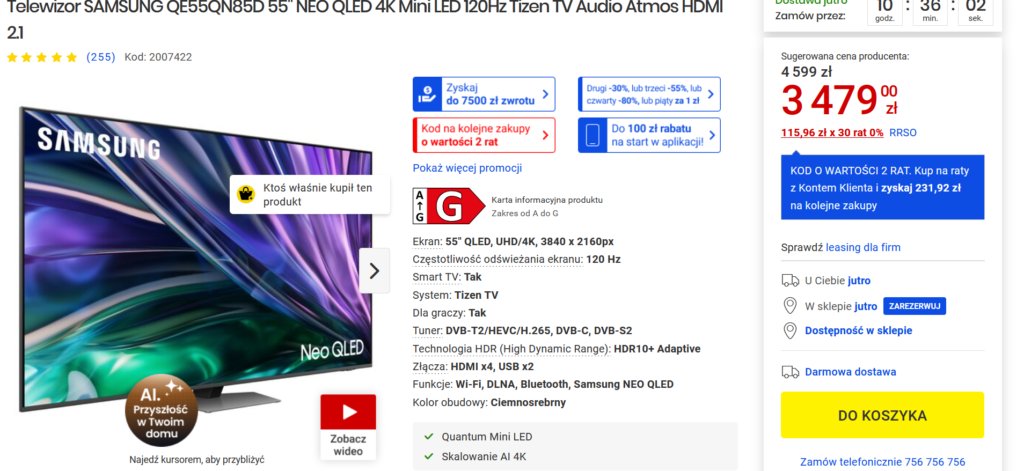 lowcychin's tweet image. 📺 Telewizor Samsung 55&quot; QE55QN85DBTXXH (QLED Mini LED) z Polski za $635.76 / ~2417zł!
👉 lowcychin.pl/telewizor-55-s…

Mini LED, 120Hz, Dolby Atmos – w Media Markt i RTV euro AGD 3500–4000zł!

#QLED #Samsung #telewizor #reklama #autoreklama