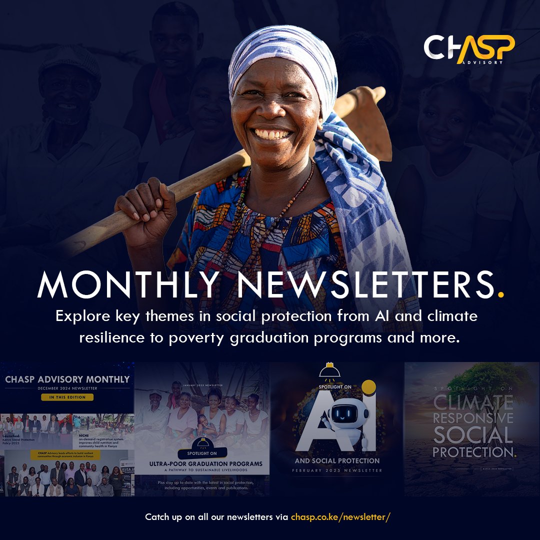 Every month, we share curated newsletters covering key topics in Social Protection and Global Health. Each edition highlights emerging trends, expert analysis, and showcases our latest work and initiatives.

👉 Explore more: chasp.co.ke/newsletter/

#SocialProtection