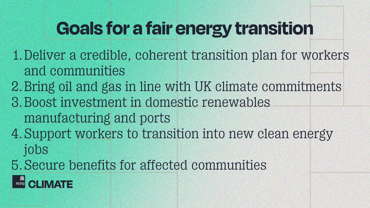 Today we launch the ‘Goals for a Fair Energy Transition’.

The need for the government to manage the UK’s transition away from oil + gas production to renewable energy is now urgent.

The transition can only be deemed successful if workers’ futures are secure.
