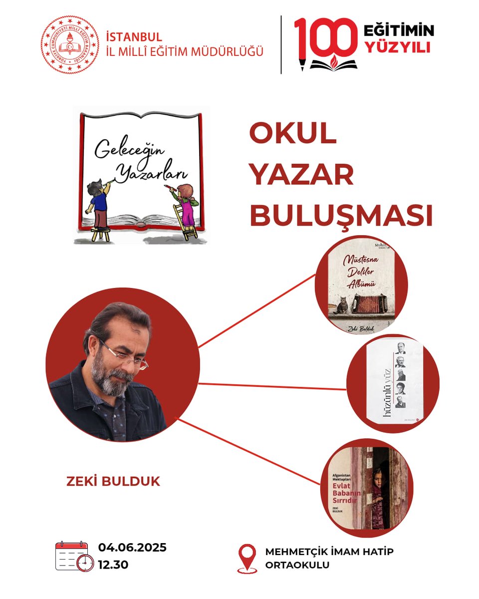 ♦️ Geleceğin Yazarları Projesi gençleri yazı ve edebiyatla buluşturmaya devam ediyor.

"Okul Yazar Buluşmaları" ile öğrencilerimiz hem edebi metinlerle daha derin bir bağ kuracak hem de yazarlık sürecine dair doğrudan bilgi edinecek.

<a href="/tcmeb/">Millî Eğitim Bakanlığı</a> <a href="/Yusuf__Tekin/">Yusuf Tekin</a> 
<a href="/MucahitYentur/">Murat Mücahit Yentür</a>