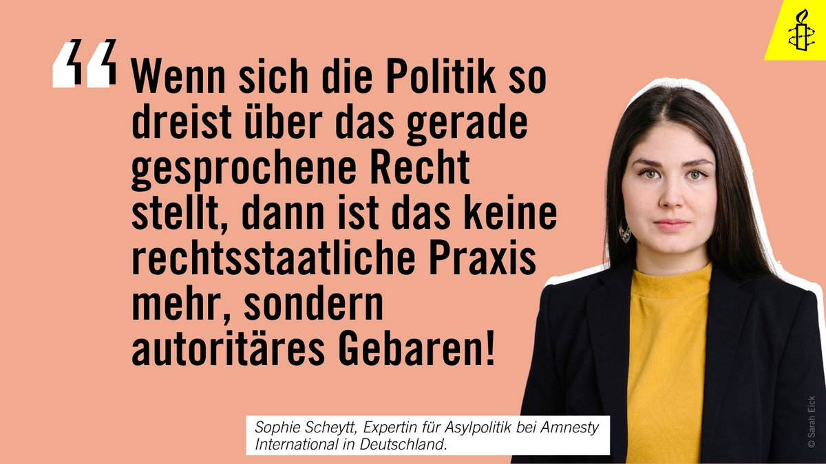 amnesty_de's tweet image. Was das Berliner Verwaltungsgericht gestern festgestellt hat, gilt: #Zurückweisungen an Grenzen sind europarechtswidrig.
👉Sie sind nicht "noch nicht legal".
👉Sie sind und bleiben illegal.
Die Bundespolizei muss die Zurückweisungen von Asylsuchenden deshalb sofort beenden!