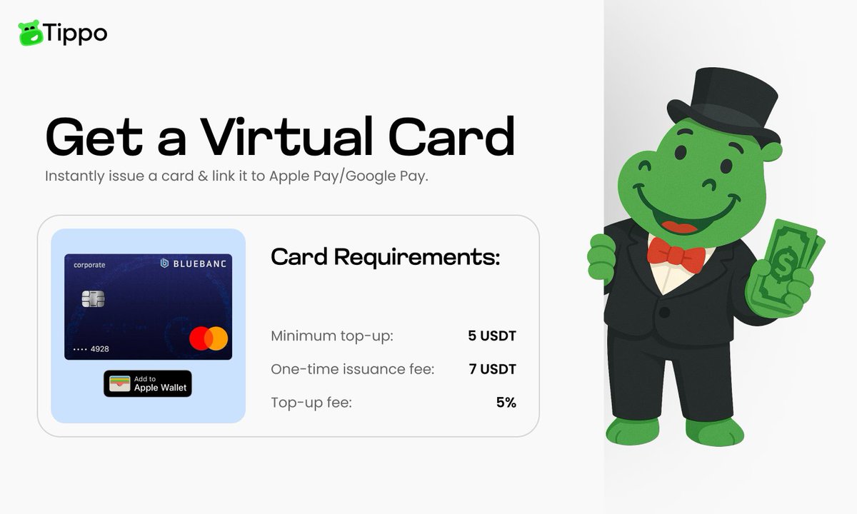 Need a card for everyday crypto spending? Tippo gives you a virtual debit  card in just a few taps – right inside Telegram. 🦛 You can top it up  directly from your