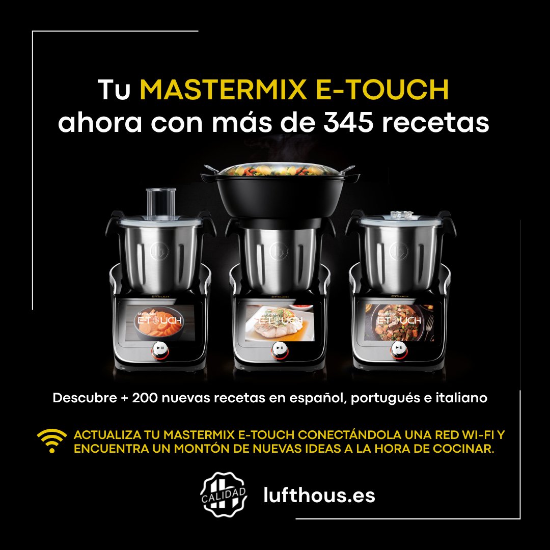 lufthousoficial's tweet photo. ¡Llega una nueva actualización de nuestra MasterMix E-Touch! 🧑‍🍳

Saca el máximo partido a su tecnología y aumenta tu recetario con MÁS DE 200 NUEVAS RECETAS que te harán descubrir platos deliciosos 😋

Todas las nuevas recetas disponibles en:

🇪🇸 Español
🇵🇹 Portugués
🇮🇹 Italiano https://t.co/5kAqLkxLOy