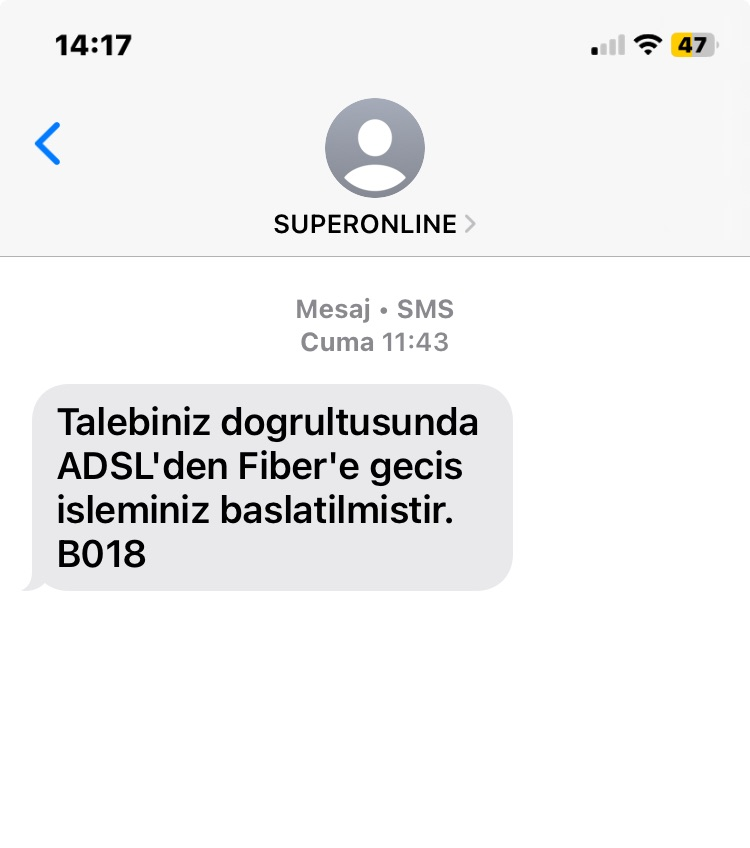 Güvenliği olan sitede oturuyorum.
FİBER' e geçmek istedim.
Talebim kabul edildi.
Lakin
SUPERONLİNE saha elemanlarının
ADRES YANLIŞ.
ADRESTE KİMSE YOK. gibi
BİTMEYEN YALANLARI nedeniyle !
17 gündür OYALANIYORUM.
Sitemizde
TELEKOM ve SUPERONLİNE alt yapısı var
@turkcell