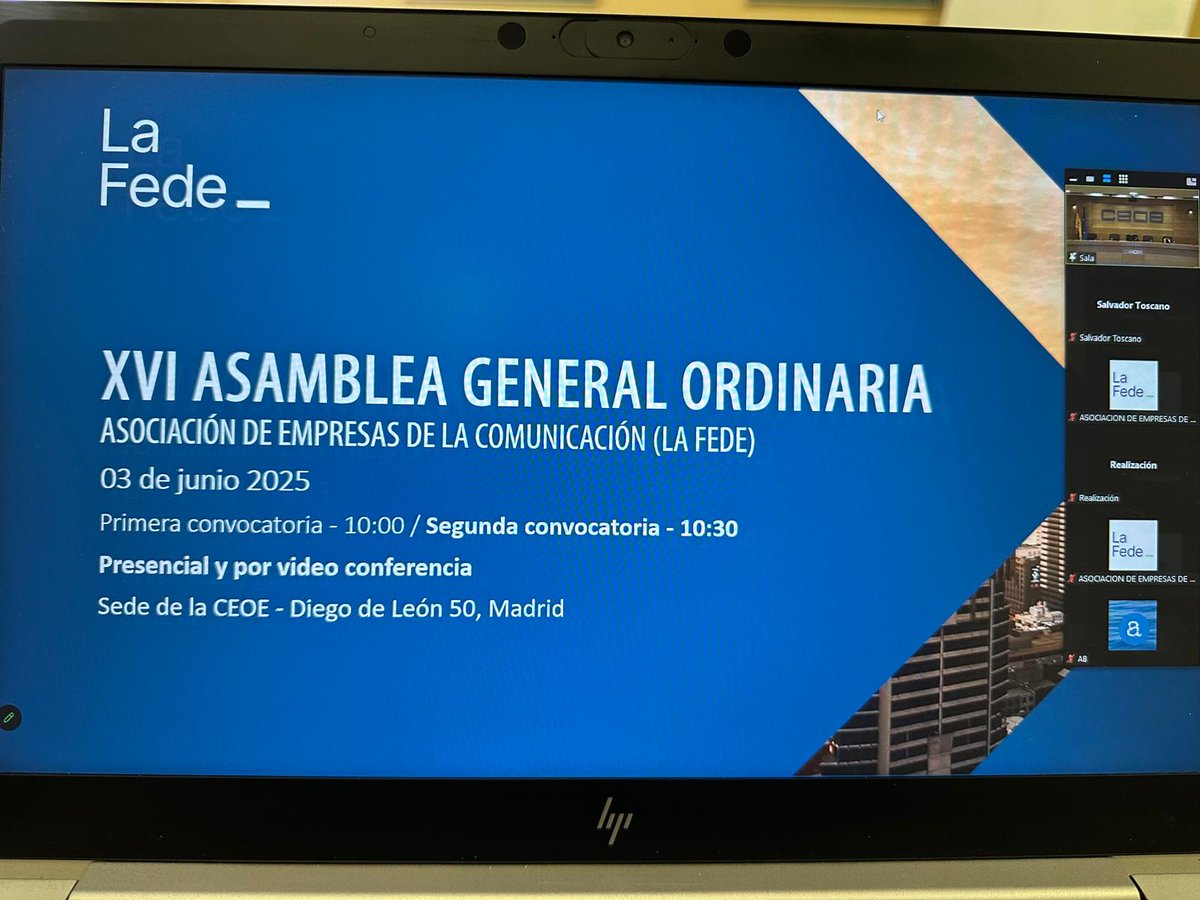 Aeps_Sevilla's tweet photo. Hoy representamos a @Aeps_Sevilla  en la XVI Asamblea General Ordinaria de @lafedepubli. 
Asiste nuestro presidente @salvadortoscan1.

Participamos en el sector para seguir construyendo una publicidad más fuerte y colaborativa.

#LaFede #AEPS #Publicidad #Asociaciones https://t.co/nRGA7nLWI7