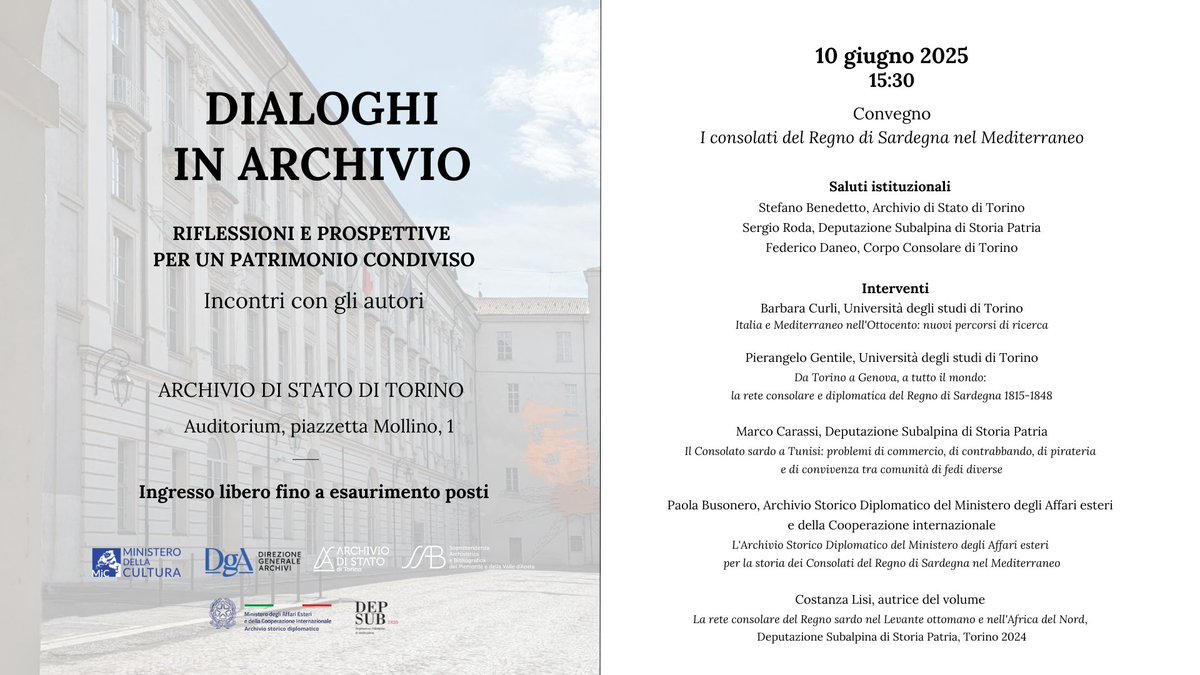 Ultimo appuntamento con 𝘿𝙞𝙖𝙡𝙤𝙜𝙝𝙞 𝙞𝙣 𝘼𝙧𝙘𝙝𝙞𝙫𝙞𝙤. 𝙍𝙞𝙛𝙡𝙚𝙨𝙨𝙞𝙤𝙣𝙞 𝙚 𝙥𝙧𝙤𝙨𝙥𝙚𝙩𝙩𝙞𝙫𝙚 𝙥𝙚𝙧 𝙪𝙣 𝙥𝙖𝙩𝙧𝙞𝙢𝙤𝙣𝙞𝙤 𝙘𝙤𝙣𝙙𝙞𝙫𝙞𝙨𝙤 martedì 10 giugno alle 15.30. Il programma: archiviodistatotorino.cultura.gov.it/wp-content/upl…