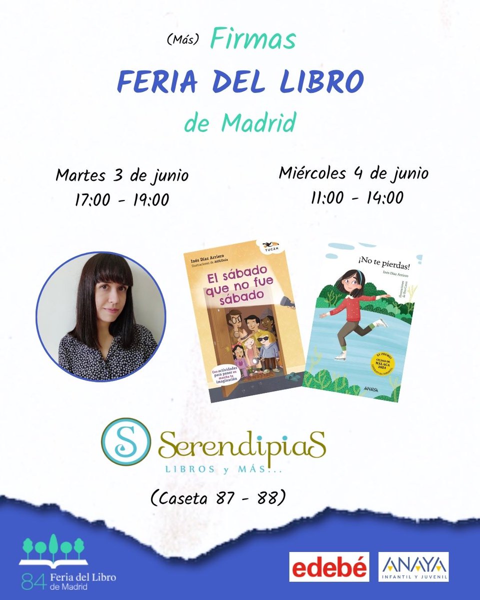 Ines Díaz Arriero 🐹 (@inesdiazarriero) on Twitter photo ¡Nos vemos esta tarde y mañana en la Feria del Libro de Madrid! 🥰
#FeriaDelLibro #FLMadrid25 #literaturainfantil <a href="/FLMadrid/">Feria del Libro de Madrid</a> <a href="/GRUPOEDEBE/">edebé</a> <a href="/anayainfantil/">Anaya Infantil</a> ¡Nos vemos esta tarde y mañana en la Feria del Libro de Madrid! 🥰
#FeriaDelLibro #FLMadrid25 #literaturainfantil <a href="/FLMadrid/">Feria del Libro de Madrid</a> <a href="/GRUPOEDEBE/">edebé</a> <a href="/anayainfantil/">Anaya Infantil</a>