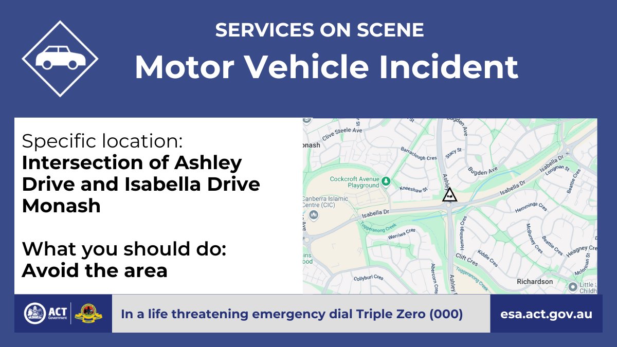 Motor Vehicle Incident - Monash

There's been a motor vehicle incident at the intersection of Ashley Drive and Isabella Drive in Monash.

The community is asked to avoid the area and follow the direction of on-scene emergency services.

esa.act.gov.au/node/6368