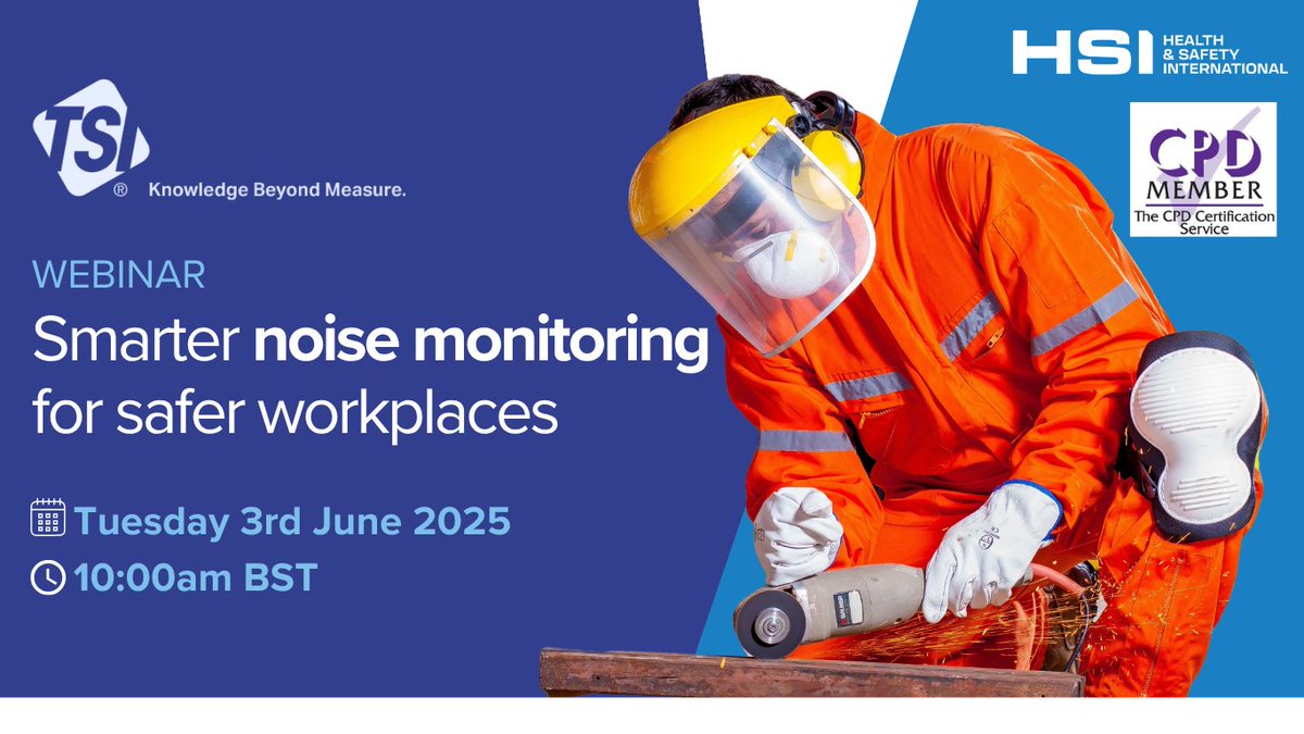 🚨 LIVE today at 10am ⤵️ 

Are you protecting your employees from this life changing damage noise damage at work? 

Learn for FREE on how 𝐬𝐦𝐚𝐫𝐭𝐞𝐫 𝐧𝐨𝐢𝐬𝐞 𝐦𝐨𝐧𝐢𝐭𝐨𝐫𝐢𝐧𝐠 creates safer workplaces - by TSI Incorporated

Webinar
Free Sign up: hsei.wavecast.io/smarter-noise-…