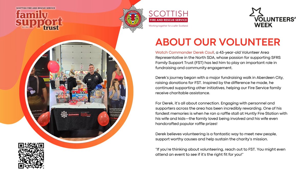 sfrs_fst's tweet image. This Volunteers’ Week we thank all of our volunteers ❤️. Throughout this week we will highlight some of our wonderful volunteers. Thinking of joining us? Email SFRS.FamSupTrustEnquiries@firescotland.gov.uk 🤝 #VolunteersWeek