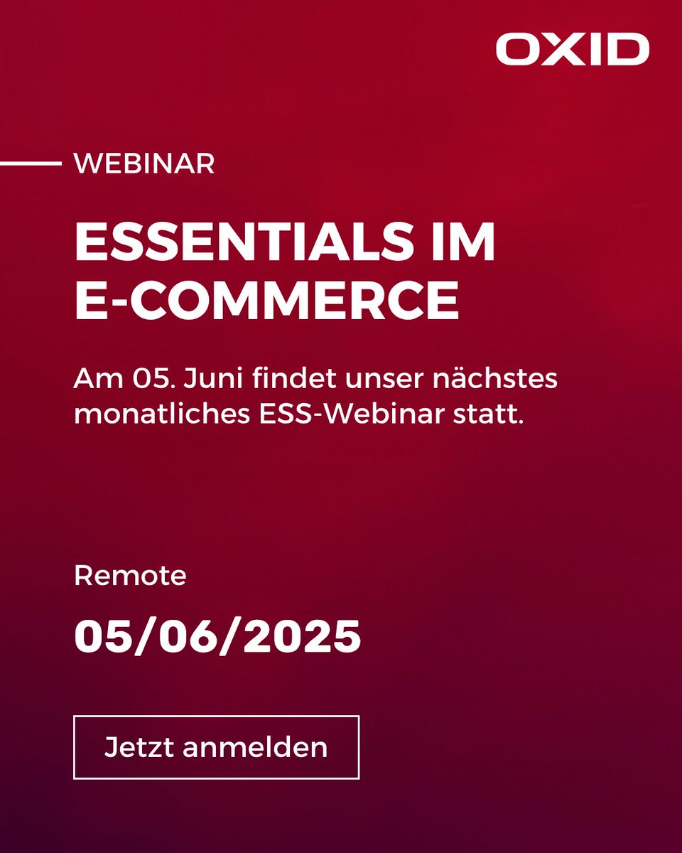 🚀 Exklusives ESS-Webinar im Juni – Sei dabei!

📅 Save the Date: 05. Juni 2025
🎙️ Mit den Experten von vobapay

Die Plätze sind begrenzt – sichere dir jetzt dein kostenloses Ticket:
👉 hubs.ly/Q03pqRl00

#OXID #ESSWebinar #eCommerce #vobapay #Payment #Onlinehandel