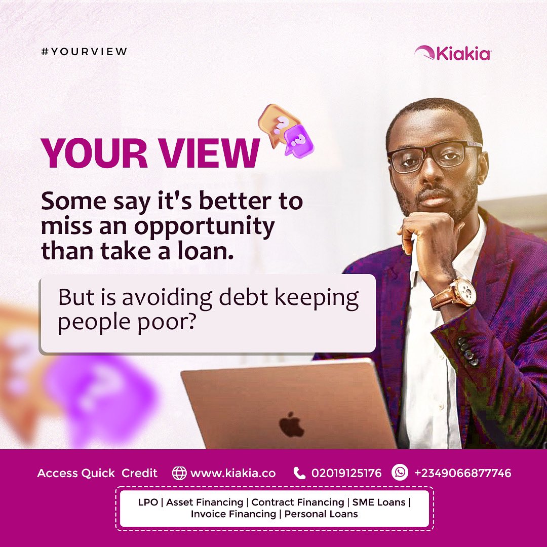 kiakia_co's tweet image. “Better safe than sorry” — or just stuck? 
Avoiding loans feels safe, but is it blocking growth?
What’s your view?
#yourview #kiakia #moneytalks #smartfinance #DebtOrGrowth #wealthmindset #loanwisely #financialfreedom #opportunitycost #loan