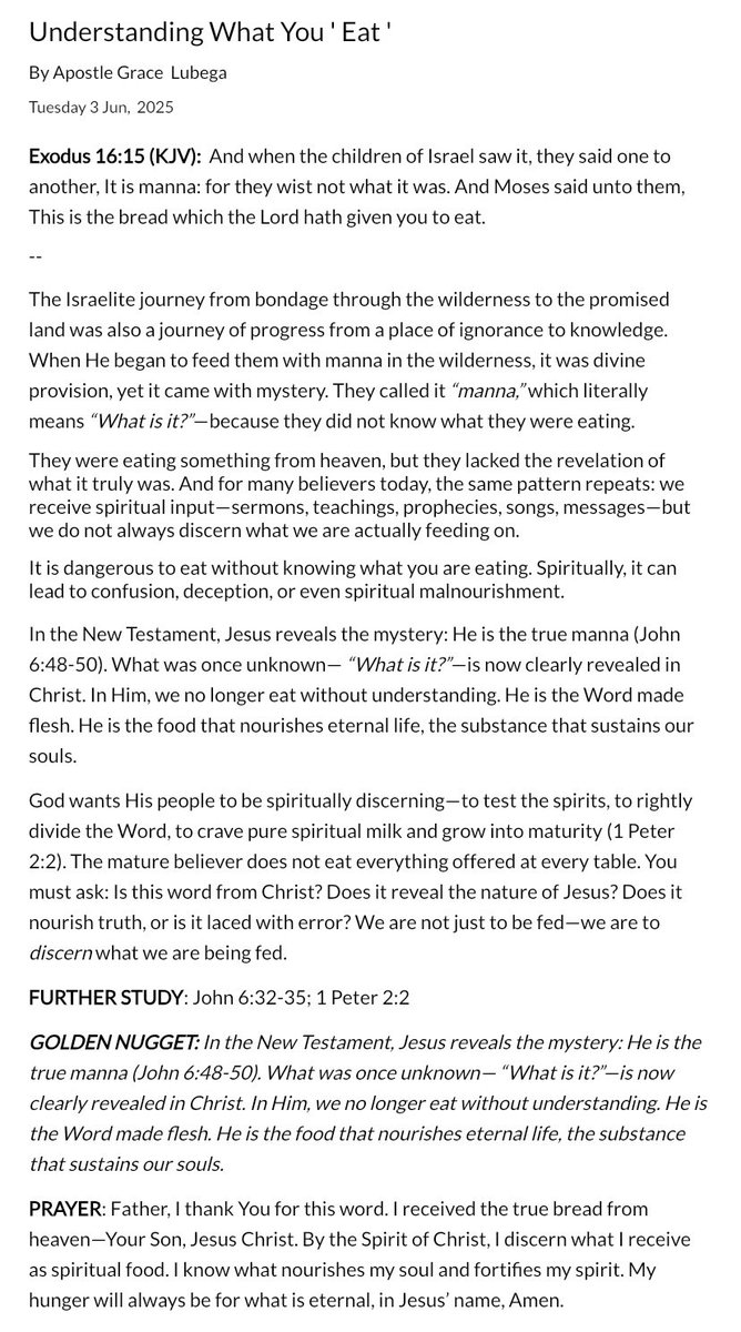 Good morning.
Here’s the devotional for today.
“Understanding What You “Eat”.