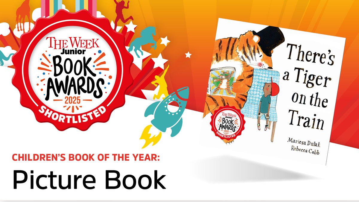 Very excited to announce that 'There's a Tiger on the Train', by Mariesa Dulak and Rebecca Cobb, has been shortlisted for Children's Picture Book of the Year, in The Week Junior Book Awards 2025!🐯