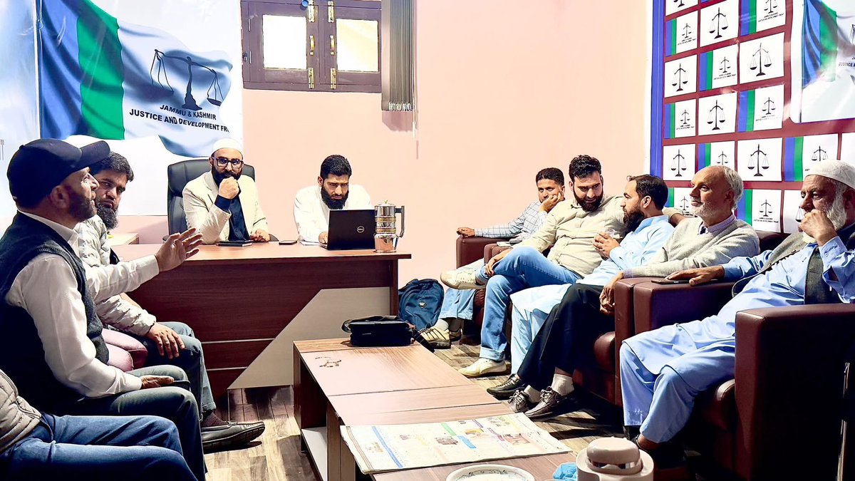 The J&amp;K Justice and Development Front held a crucial meeting today at the Party Head Office in Nowgam, chaired by the General Secretary, Mr. <a href="/Syarreshi/">Sayar Reshi</a> The meeting was attended by all District Presidents of the party.
The primary agenda focused on strengthening grassroots