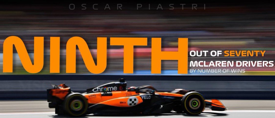 Oscar Piastri es ahora el NOVENO piloto McLaren con más victorias de la historia, de SETENTA pilotos que han habido. 

Esto es solo el comienzo.