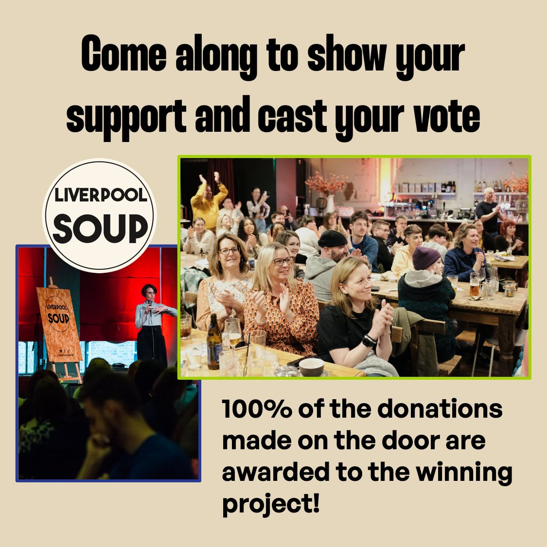 🤔 What are you up to Thursday 19th June?...

We've love to see you at our next Liverpool SOUP!

We frequently sell out, so reserve your attendance  now for just £3 and you can top your donation up on the door  👉 linktr.ee/LiverpoolSOUP