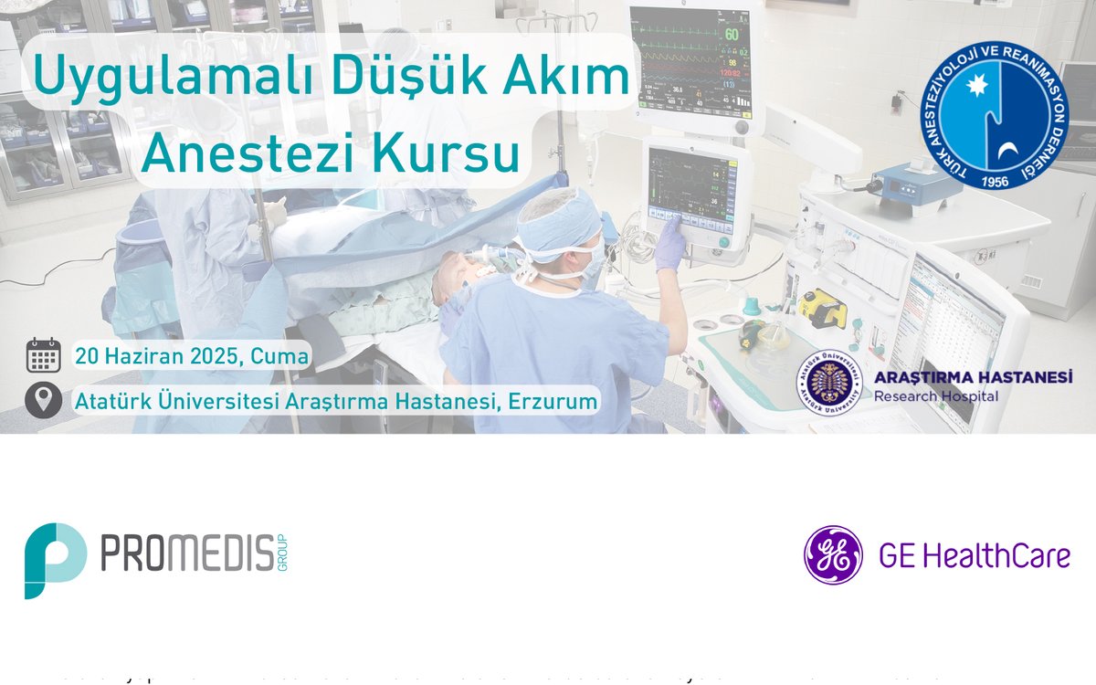 TARD ve Promedis iş birliği ile “44. TARD Uygulamalı Düşük Akım Anestezi Kursu” Erzurum Atatürk Üniversitesi Araştırma Hastanesi Ameliyathanesinde 20 Haziran 2025 Cuma günü sınırlı katılımcı ile, kapalı kurs olarak gerçekleştirilecektir.

tard.org.tr/haberler/2761