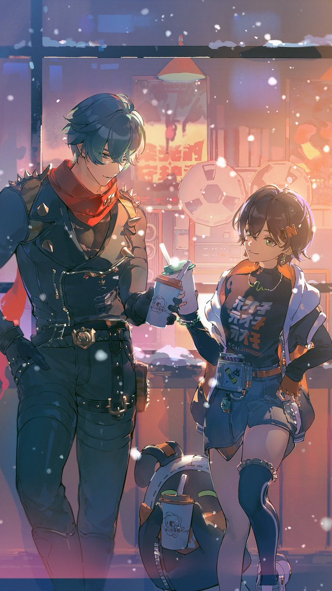 luochunRing's tweet image. #ZenlessZoneZero #zzzzero #ゼンゼロ #绝区零 #bellezzz #lighterzzz #lighterbelle 

干杯！（之茶奶版）

其实当初刚开邀约系统的时候，带莱特逛到录像店门口的时候我脑子里就浮现了这个画面……最近终于有时间画了
