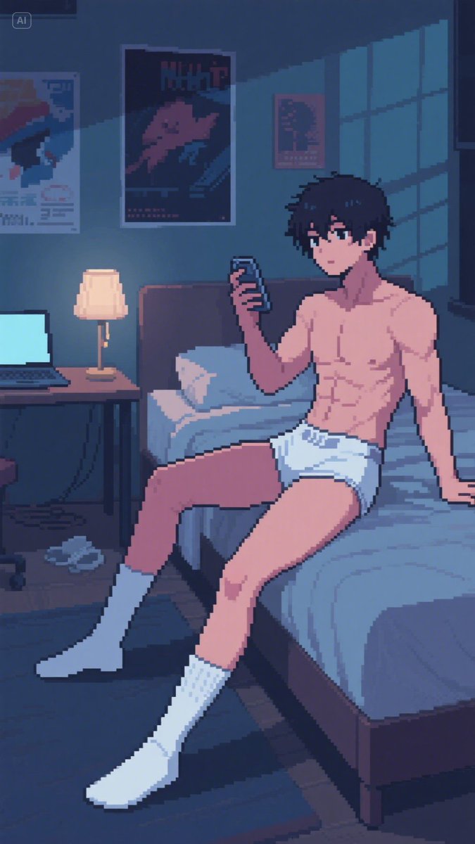 Waiting for your text 📱🌙

#PixelArt #NightVibes #AnimeBoy #GayArt #UnderwearModel #BedroomMood #ThirstTrapPixel #LGBTQArt #KawaiiHunk #DarkAesthetic #SoftLighting #BoyInBed #RetroAnimeStyle #WaitingForYou #ArtOfX