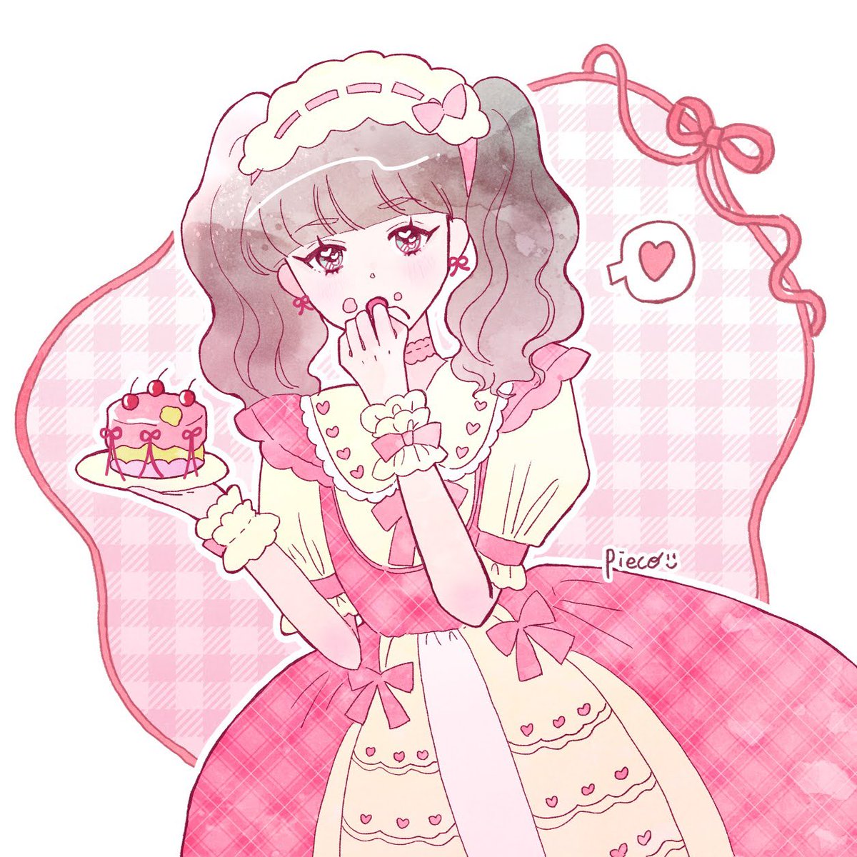 ふわりと甘い香りに誘われて
チェリーケーキと秘密の午後🍒🎀
 #イラスト  #illustration