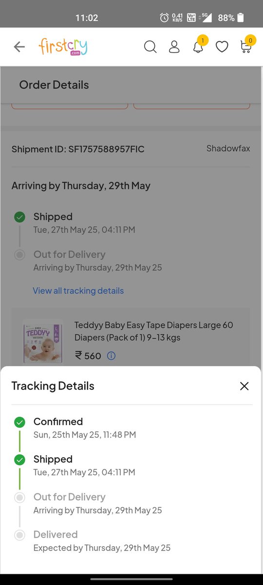 SabrLuv's tweet photo. @firstcryindia I am sick and tired of your delayed shipments every single time! Why do you claim to deliver diapers next day or 2 days later when even after 8 days there's no update from your end and no one who's answerable! Fix your shit Firstcry https://t.co/423EguCxSg