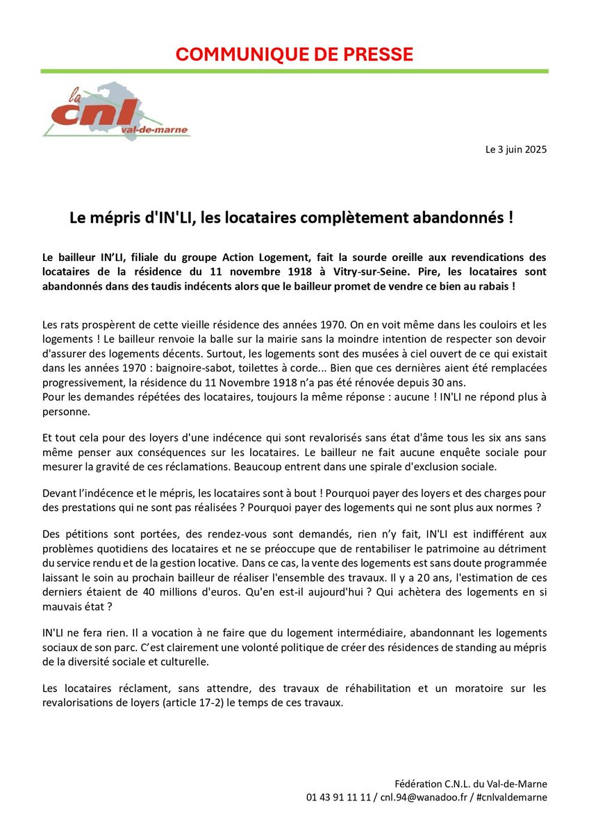 CNLvaldemarne's tweet photo. le mépris d'@inli_officiel est sans limite. Laisser des locataires dans des logements indécents...C'est la politique de ce bailleur de ne pas s'occuper du #logement social et des classes populaires.
#inli #indécence https://t.co/lHZhqqeO2C