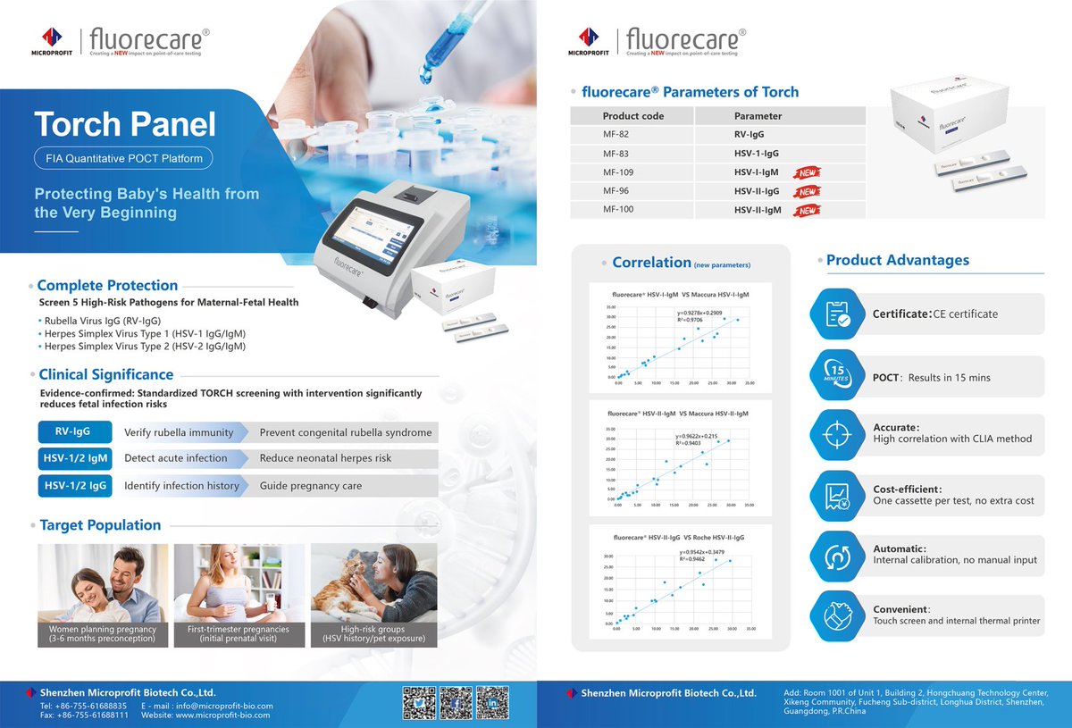 👶 #TORCH — Protecting Baby’s Health from the Very Beginning 🛡️
🧪 #fluorecare® TORCH kits | #MicroprofitBiotech
✔️ RV-IgG 
✔️ HSV-1/2 IgG &amp; IgM 
⚡ 15-min results | 🎯 High accuracy | 🌍 CE certified
Learn more: reurl.cc/RYGGk6