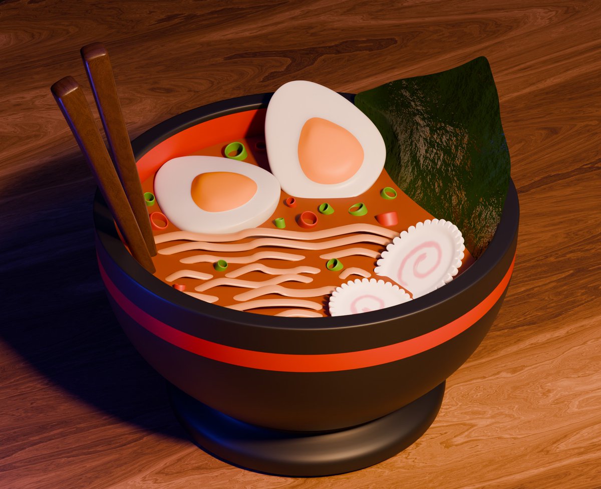 fanni_yan7's tweet photo. Ramen bowl 🍜🍥 
wish i could know what a fish cake taste like 😭

#3dartwork #3dart #b3d  #blender #3dartist https://t.co/evgv0cgt5k