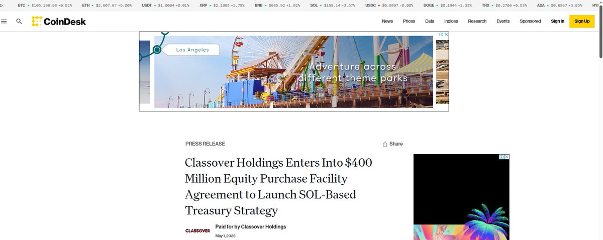 $KIDZ or Classover Holdings

It's a company in NASDAQ that entered into a $400 MILLION equity purchase facility agreement to Launch SOL-Based Treasury Strategy.

Similar to SBET on ETH that went 10M.

Narrative
Good ticker
Correct name
Already up pre-market open

Read the link.