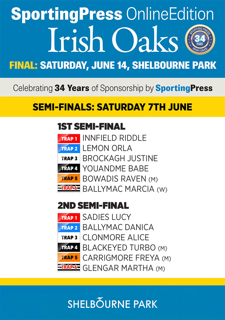 The Semi-Final of the Sporting Press Online Edition Irish Oaks is this Saturday 7th June. 

Be here to cheer them on!

#SportingPressIrishOaks #GoGreyhoundRacing #ThisRunsDeep