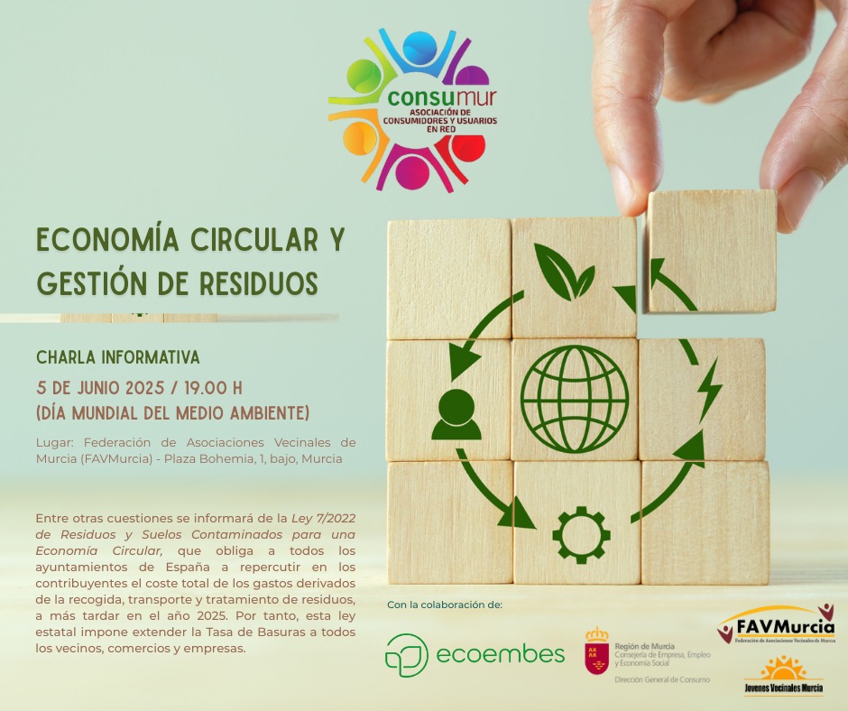 “ECONOMÍA CIRCULAR Y GESTIÓN DE RESIDUOS” 📅 5 de junio de 2025 📷 19:00 horas 📷forms.gle/CGHMmwQpvBYFH5…