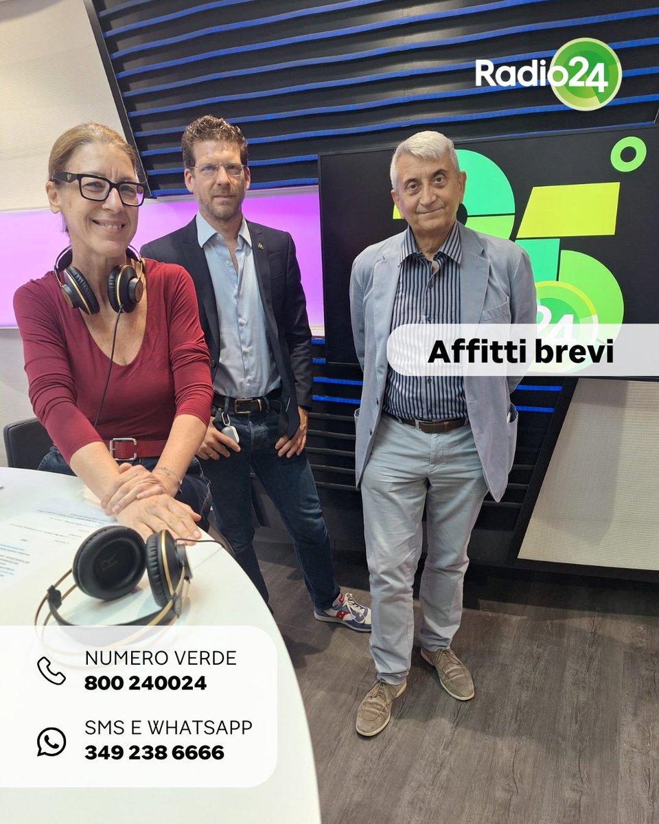 Due di denari - Radio 24 (@2didenari) on Twitter photo #3giugno
🏘 Con <a href="/c_delloste/">Cristiano Dell'Oste</a> (<a href="/sole24ore/">IlSole24ORE</a>) e Matteo Sarzana (<a href="/airbnb_it/">Airbnb Italia 🇮🇹</a>) torniamo a parlare di #affittibrevi dopo la sentenza del Tar del Lazio che annulla l’obbligo di identificare de visu gli ospiti.
Ascolta la diretta ▶️ radio24.it #3giugno
🏘 Con <a href="/c_delloste/">Cristiano Dell'Oste</a> (<a href="/sole24ore/">IlSole24ORE</a>) e Matteo Sarzana (<a href="/airbnb_it/">Airbnb Italia 🇮🇹</a>) torniamo a parlare di #affittibrevi dopo la sentenza del Tar del Lazio che annulla l’obbligo di identificare de visu gli ospiti.
Ascolta la diretta ▶️ radio24.it