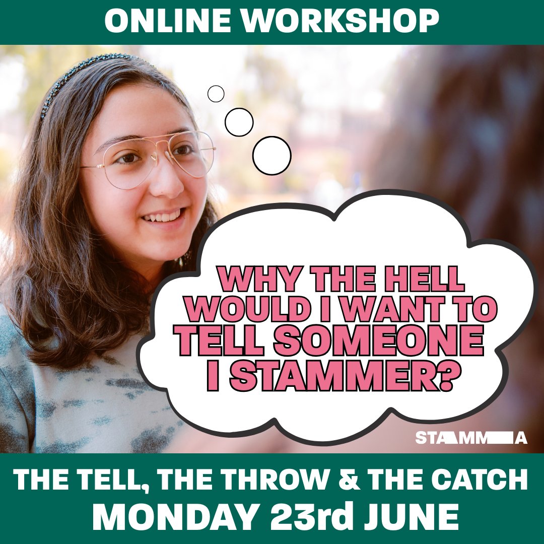 Is it best to tell someone you stammer? If so, how?

Come to our free online workshop 'The Tell, The Throw &amp; The Catch', Mon 23 June, 1pm. We'll explore the pros &amp; cons, and what research tells us, to find a new way to think about mentioning stammering.

stamma.org/get-involved/e…