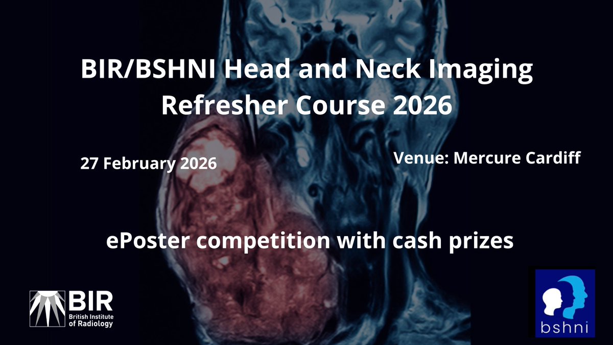BIR (@bir_news) on Twitter photo We're back! The 11th #Head and #Neck #Imaging Refresher Course returns on 27 Feb 2026 in Cardiff!
Join us for expert-led lectures and interactive case workshops. Ideal for radiologists, clinicians, trainees & students.
Save the date! bit.ly/birbshni2026 <a href="/BSHNI_UK/">British Society of Head & Neck Imaging</a>
#CPD We're back! The 11th #Head and #Neck #Imaging Refresher Course returns on 27 Feb 2026 in Cardiff!
Join us for expert-led lectures and interactive case workshops. Ideal for radiologists, clinicians, trainees & students.
Save the date! bit.ly/birbshni2026 <a href="/BSHNI_UK/">British Society of Head & Neck Imaging</a>
#CPD