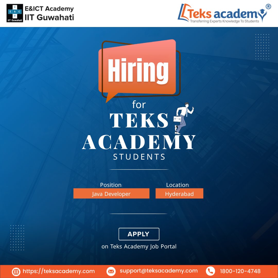 TeksAcademy's tweet photo. Job Opportunities for Teks Academy Students!

#teksacademy #jobportal #java #javadeveloper #jobopportunities #applynow #careeropportunities #freshers #developer #students #jobopportunitiesin2025 #trendingcourses #softwareengineer #softwaredeveloper #hyderabad #jobs #recruitment https://t.co/IkX6JxxD0B