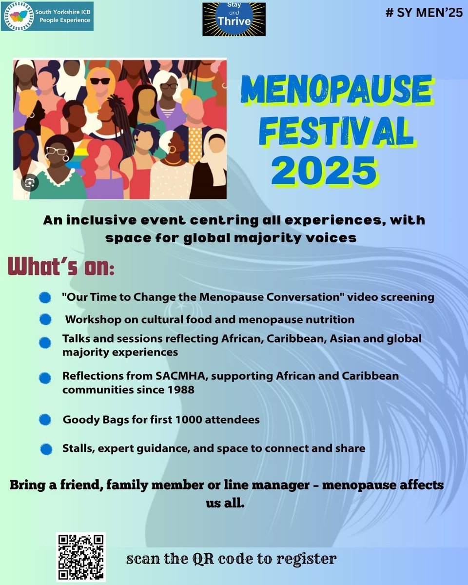 MENOFEST ‘25 – A SPACE FOR EVERYONE highlights diverse menopause experiences across African, Caribbean, Asian, and other global majority communities. Join us to broaden the dialogue. Register here: bookwhen.com/sybics-hwbeven…