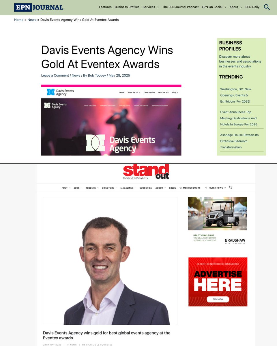We took Gold for Best Global Events Agency @eventexco
and the hype hasn’t stopped!

We’ve been lucky to have our win featured by some of the best in the biz, including #EventPlannerNews, <a href="/StandOutmag/">StandOut magazine</a>, <a href="/businessmondays/">BUSINESS MONDAYS.</a>, <a href="/PrestigeEventsM/">Prestige Events Magazine</a>, <a href="/IAPI_Updates/">IAPI</a> and <a href="/BusinessPlusMag/">Business Plus</a>. 

😄🤩