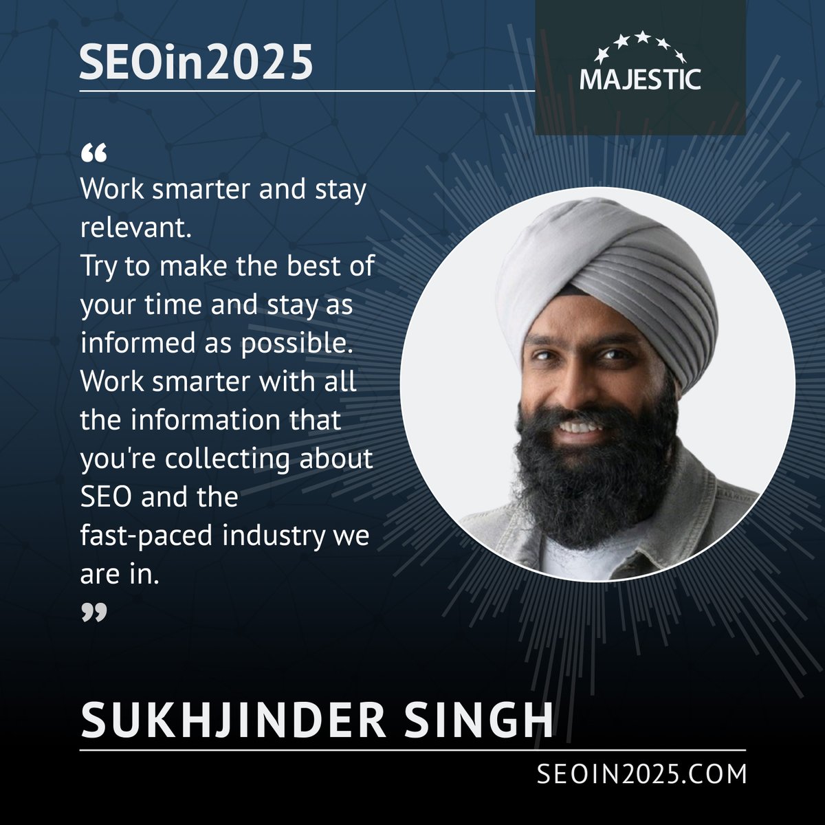 Majestic (@majestic) on Twitter photo Sukhjinder Singh (<a href="/SukhSingh84/">Sukh Singh</a>) shares that you can work smarter by staying informed and using your time wisely to keep up with the fast-paced SEO industry.
maj.to/3YdRNvY Sukhjinder Singh (<a href="/SukhSingh84/">Sukh Singh</a>) shares that you can work smarter by staying informed and using your time wisely to keep up with the fast-paced SEO industry.
maj.to/3YdRNvY