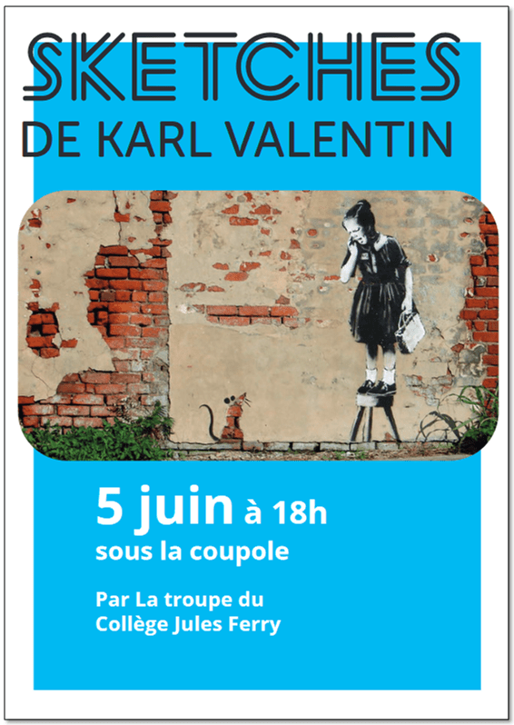 Spectacle « Sketches de Karl Valentin » du club théâtre du collège, jeudi 5 juin à 18h
lyc-jules-ferry.fr/?p=15164