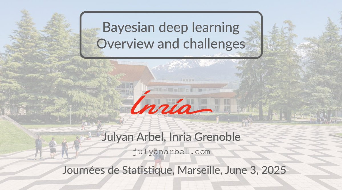 JulyanArbel's tweet image. I gave a high level talk on Bayesian deep learning at the French "Journées de la Stat" conference organised in wonderful and colorful Marseille.
Here are my slides:
tinyurl.com/mry6d3zd