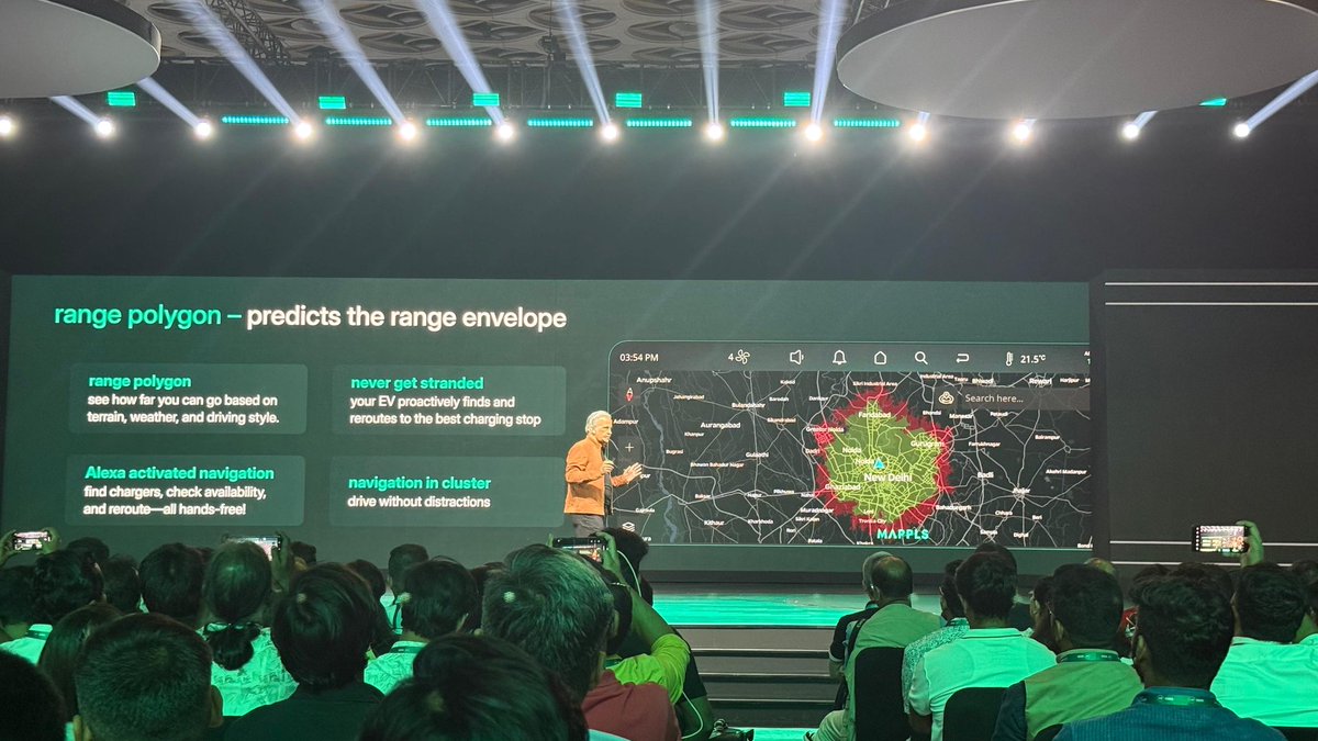 Range polygon feature on the new Harrier.ev’s MapMyIndia-powered navigation will show you the maximum radius you can travel on the given SoC of the battery. #HarrierEV