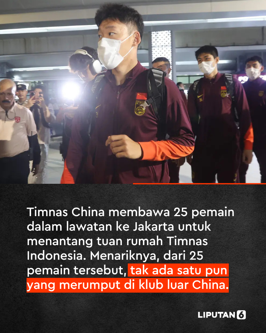 liputan6dotcom's tweet photo. Timnas China membawa 25 pemain dalam lawatan ke Jakarta untuk menantang tuan rumah Timnas Indonesia. Menariknya, dari 25 pemain tersebut, tak ada satu pun yang merumput di klub luar China.
#liputan6dotcom #lip6van #popartlip6 #timnaschina https://t.co/GrchW0Vyrk