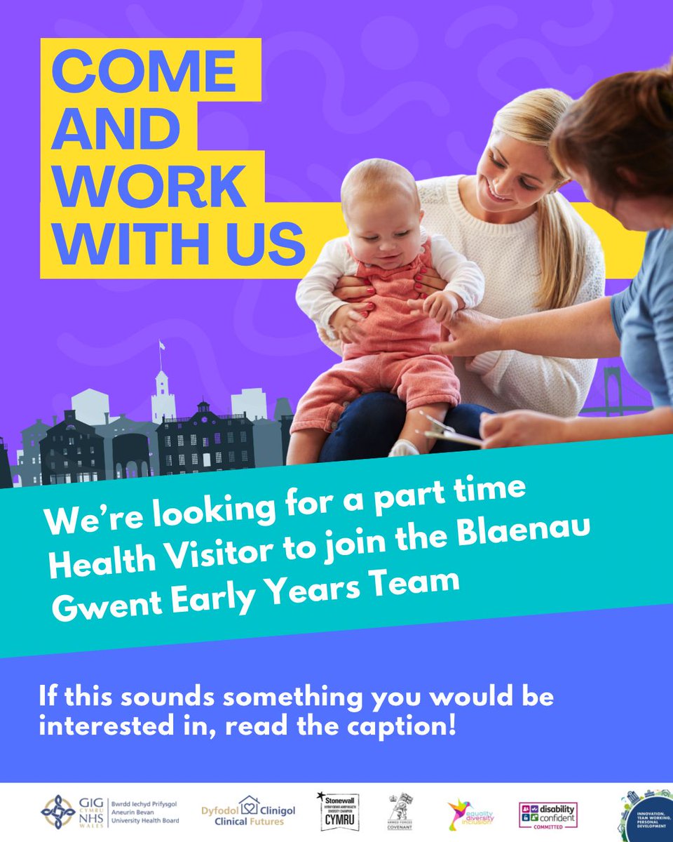 We have an exciting opportunity for an experienced &amp; enthusiastic Health Visitor to join the #BlaenauGwent Early Years Team!

The permanent position is part time and based predominantly in Blaina ICC.

Full details 👉 buff.ly/geodvsR 
Closing 16/06/2025 23:59