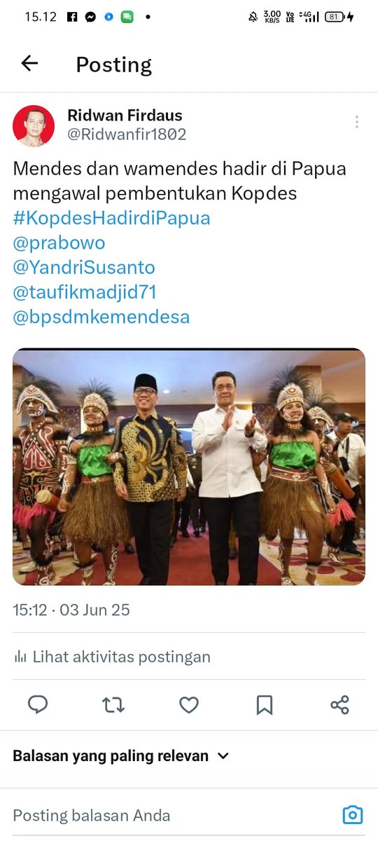 Darma_1975's tweet photo. Papua musdessus Koperasi Desa Merah Putih bersama Menteri Desa

#KopdesHadirdiPapua

@prabowo
@YandriSusanto27
@ArizaPatria
@taufikmadjid71
@kemendespdt
@bpsdmkemendesa
@desapenusantara https://t.co/AINynUyzUP