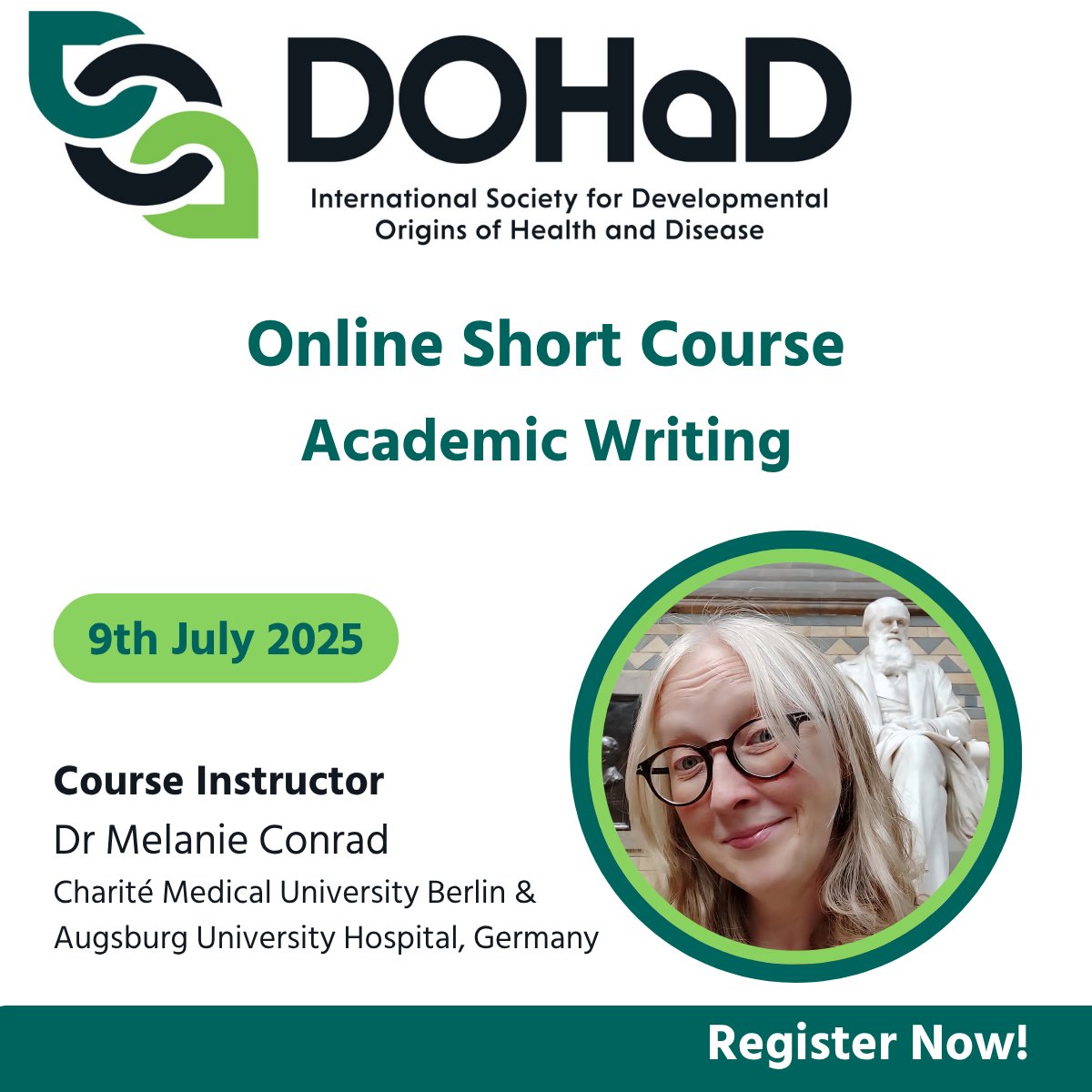 International DOHaD Society (@dohad_society) on Twitter photo Join our Academic Writing course on July 9th led by Dr
<a href="/MLConradLab/">Melanie Conrad</a>
Ideal for PhD students & postdocs aiming to craft strong academic manuscripts
🌍 Free spots for members in LMICs
🔗Grab your early bird ticket before the discount ends! bit.ly/3SQ3uG0
<a href="/ChariteBerlin/">Charité - Universitätsmedizin Berlin</a> Join our Academic Writing course on July 9th led by Dr
<a href="/MLConradLab/">Melanie Conrad</a>
Ideal for PhD students & postdocs aiming to craft strong academic manuscripts
🌍 Free spots for members in LMICs
🔗Grab your early bird ticket before the discount ends! bit.ly/3SQ3uG0
<a href="/ChariteBerlin/">Charité - Universitätsmedizin Berlin</a>