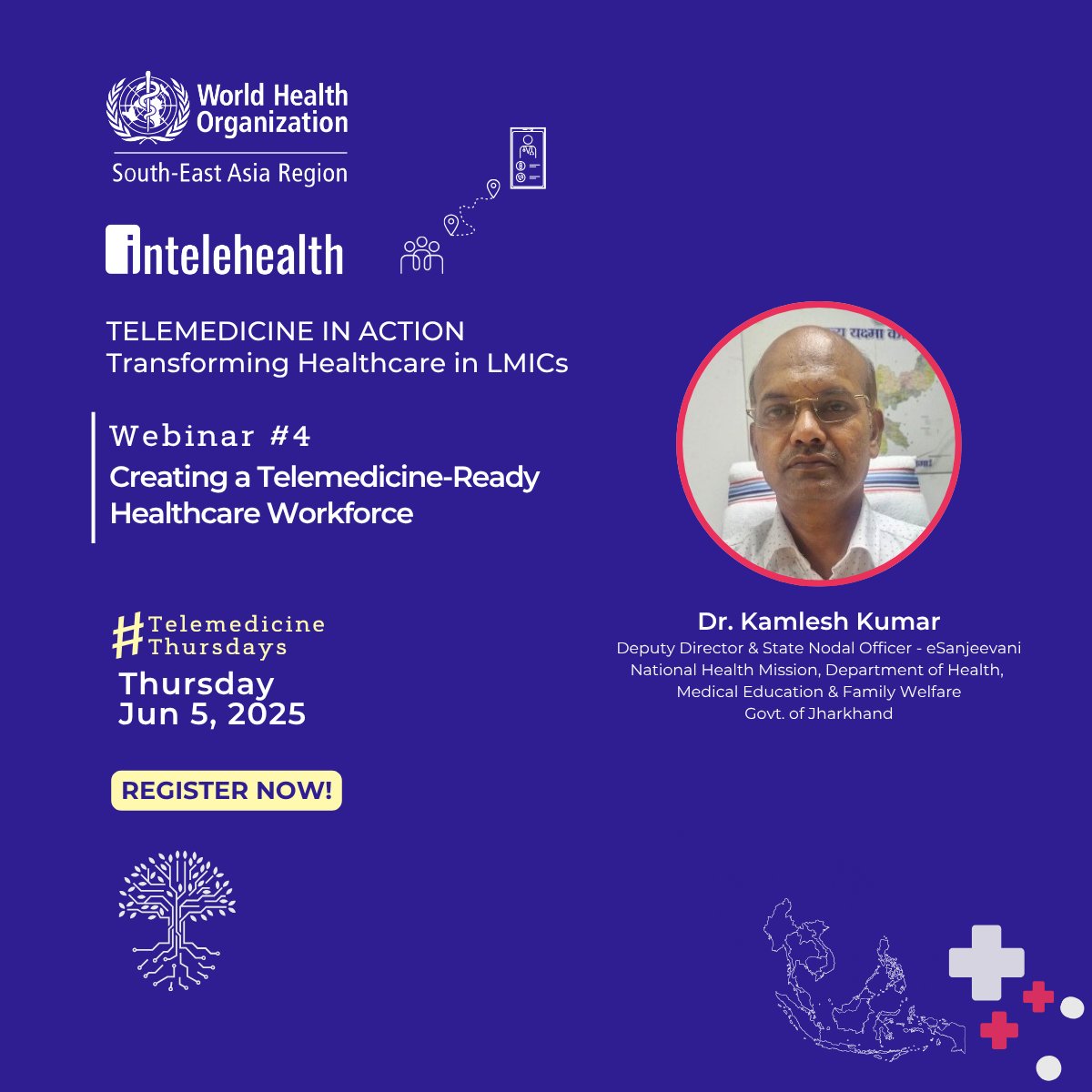Intelehealth (@intelehealthorg) on Twitter photo What does it take to build a telemedicine-ready workforce? Join us on June 5 as Dr Kamlesh Kumar shares insights at our webinar with <a href="/WHOSEARO/">World Health Organization South-East Asia</a> as part of our series "๐ง๐ฒ๐น๐ฒ๐บ๐ฒ๐ฑ๐ถ๐ฐ๐ถ๐ป๐ฒ ๐ถ๐ป ๐๐ฐ๐๐ถ๐ผ๐ป". Register at us02web.zoom.us/webinar/registโฆ What does it take to build a telemedicine-ready workforce? Join us on June 5 as Dr Kamlesh Kumar shares insights at our webinar with <a href="/WHOSEARO/">World Health Organization South-East Asia</a> as part of our series "๐ง๐ฒ๐น๐ฒ๐บ๐ฒ๐ฑ๐ถ๐ฐ๐ถ๐ป๐ฒ ๐ถ๐ป ๐๐ฐ๐๐ถ๐ผ๐ป". Register at us02web.zoom.us/webinar/registโฆ