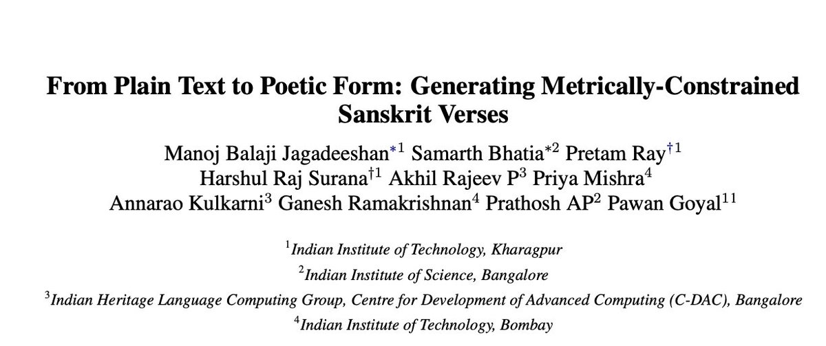 adyantalamadhya's tweet image. Very interesting stuff - I spent quite a bit of time in the recent past on metrically constrained Telugu poetry. Clearly, there is interest in different groups of researchers on the topic.
#aipoetry #sanskrit #computationalcreativity #research #nlproc
arxiv.org/abs/2506.00815