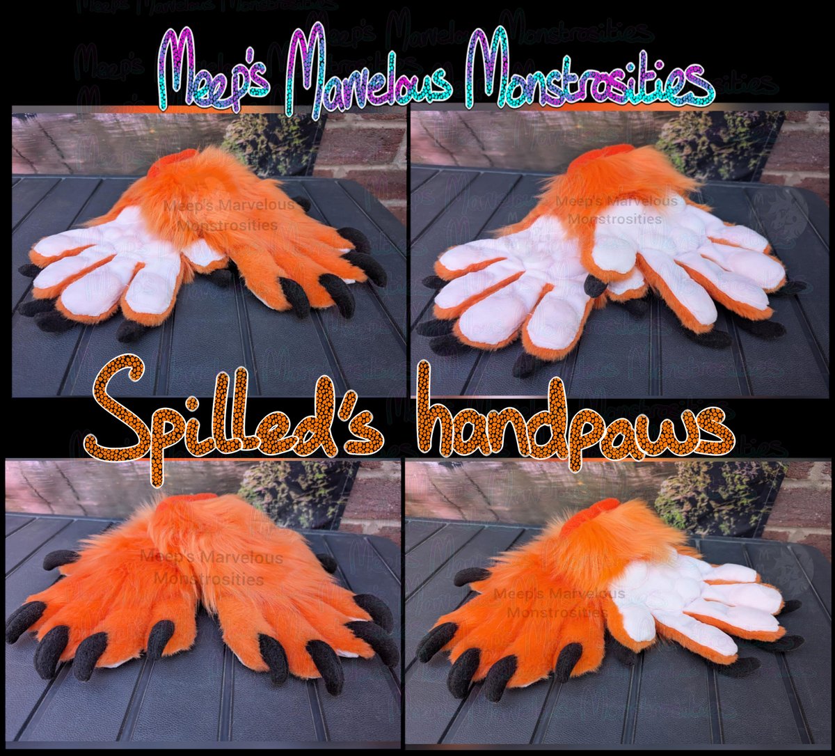 Set of 5 finger standard handpaws for Spilled squirrel. 

These have minky palms, stuffed pawpads, plush claws and are lined inside.

#fursuitmaker #fursuit