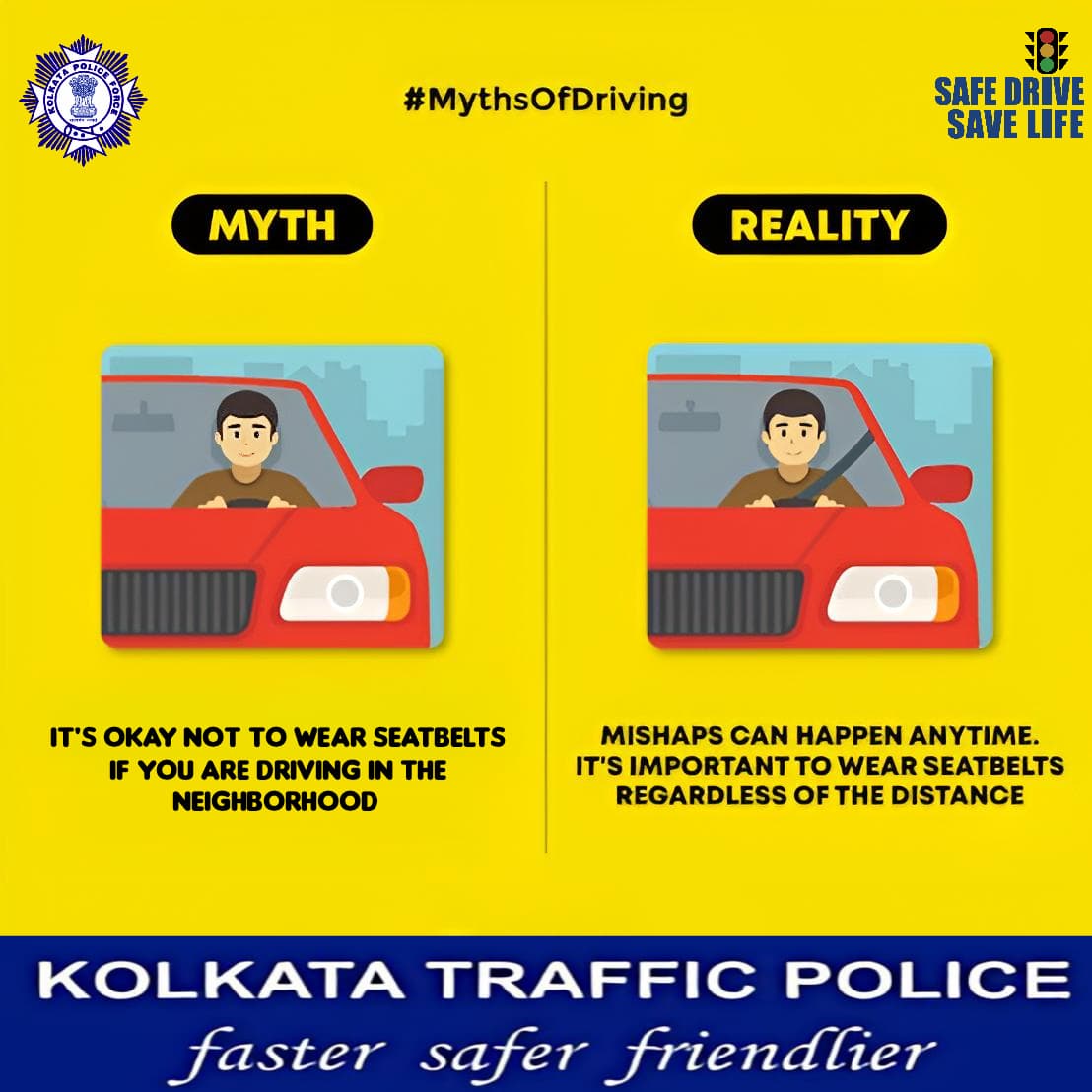 Seatbelts save lives. Every seat,every ride!

#WearSeatbelt
 #FollowTrafficRules #KolkataTrafficPolice #Awareness #SafetyFirst #SafeDriveSaveLife